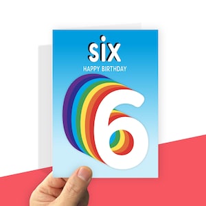 Printable 6th Birthday Card for boy or girl, Rainbow Six, Digital file