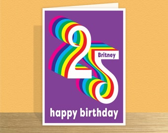 Personalised 25th birthday card for him for her Rainbow 25 birthday card for son or daughter Large card & message options