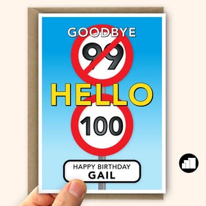 Grappige 100e gelukkige verjaardagskaart voor hem voor haar Speed sign 100 verjaardagswensen voor moeder vader Grote kaart en berichtopties