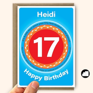 Tarjeta de cumpleaños número 17 personalizada para niño y niña Estadísticas divertidas Tarjeta grande de cumpleaños número 17 para hijo e hija