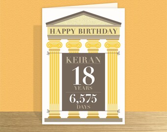 Personalised 18th Birthday card Large 18th birthday card for boy girl son daughter Classic architecture