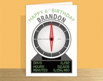 Personalised 6th happy birthday card for boy or girl Funny clock statistics name 6th birthday card for son daughter grandson