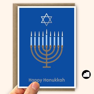 Festive Hanukkah Greeting Card with Menorah, Star of David & Candles - Jewish Holiday Celebration