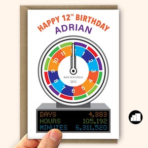 Cartão de estatísticas de tempo de aniversário de 12 anos personalizado, lembrança personalizada para filho e filha