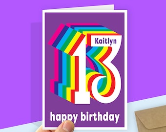Personalised 13th Birthday Card, Rainbow Design