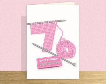 Knitting birthday card 70th birthday card for knitter grandma 70th mom Large card and personalised message options