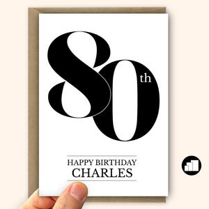 Biglietto di auguri minimalista personalizzato per l'80° compleanno per lui o per lei - Grande formato con messaggio personalizzato