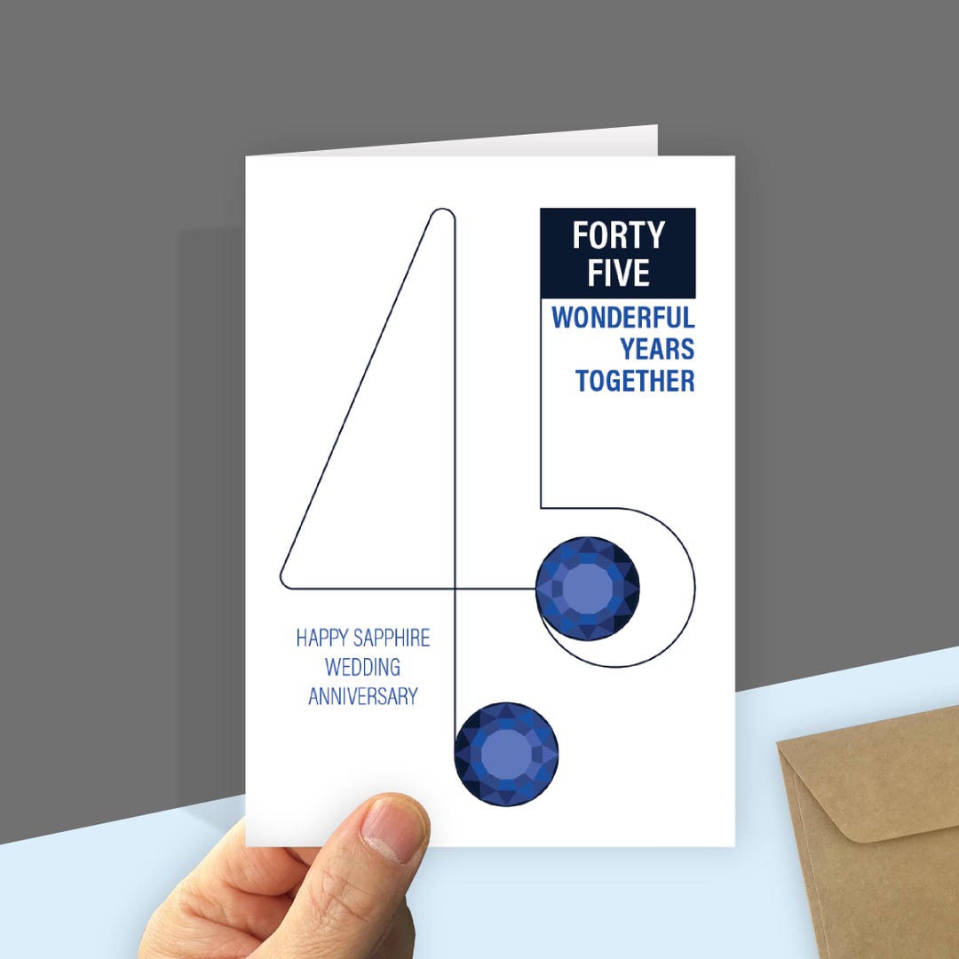 Sapphire 45th Wedding Anniversary Card for Husband Wife or Parents 45 ...