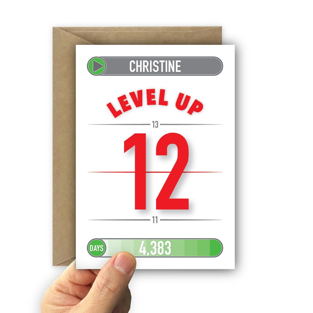 Stuff4 Biglietto di auguri per il 12° compleanno, con scritta in lingua inglese You Have Reached Level 12, per ragazze, giochi per bambini, 145 x 145 mm