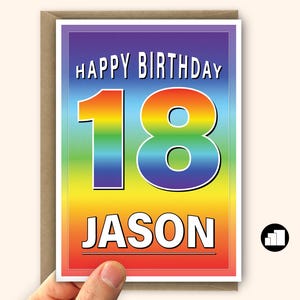 Carte d'anniversaire arc-en-ciel personnalisée pour fils ou fille | Options de grand message personnalisé