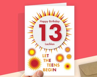 Personalised 13th Birthday Card Celebrate Teens with Fireworks Large Custom Design for Boys & Girls