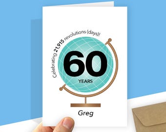 Fun 60th Birthday Card | Personalised | Unique Globe Theme