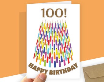 Unique 100th Birthday Card with Candles, A4 Option