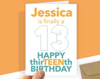 Finally a TEEN Personalised 13th birthday card boy girl