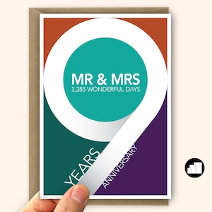 Biglietto di auguri per il nono anniversario di matrimonio per moglie o marito Biglietto di auguri grande per il nono anniversario di matrimonio per lui o lei Opzioni di messaggio personalizzato