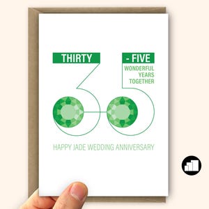 Tarjeta de aniversario número 35 de Jade para cónyuge o padres Mensaje personalizado y opciones grandes