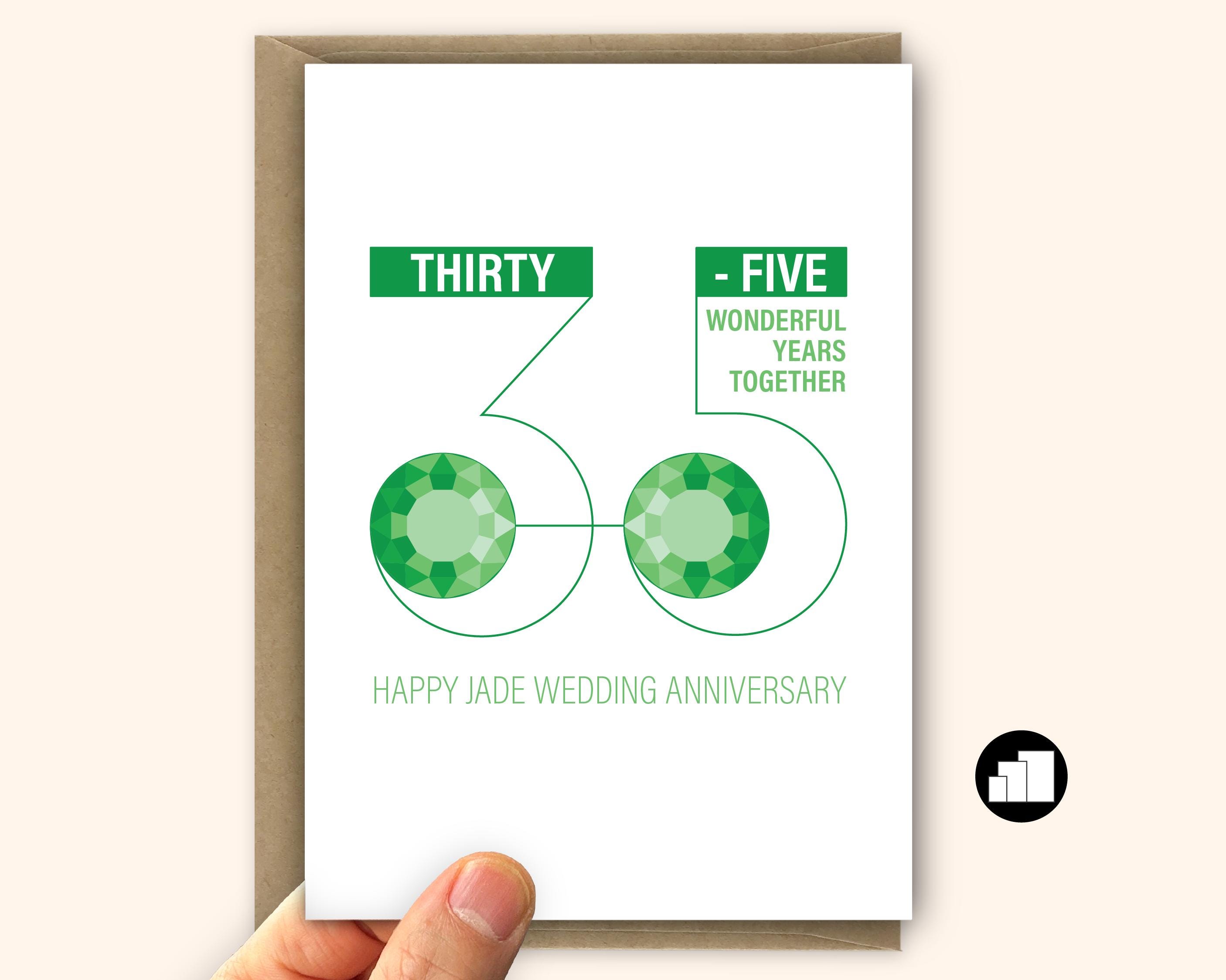 Jade 35th Anniversary Card for Spouse or Parents Custom Message & Large Options