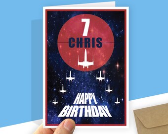 Star fighters 7th birthday card for boy Personalised for son or grandson