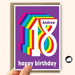 Personalised 18th birthday card for boy for girl Rainbow 18 birthday card for son daughter Message & large card options
