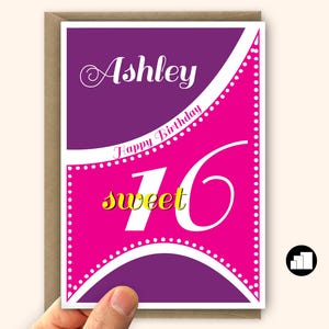 Sweet 16-verjaardagskaart voor meisje Gepersonaliseerde 16e verjaardagskaart voor dochter-kleindochter Zestien groot bericht op kaart