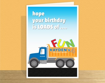 4th birthday card for boy Truck card Personalised 4 birthday card for son grandson Large card & message options