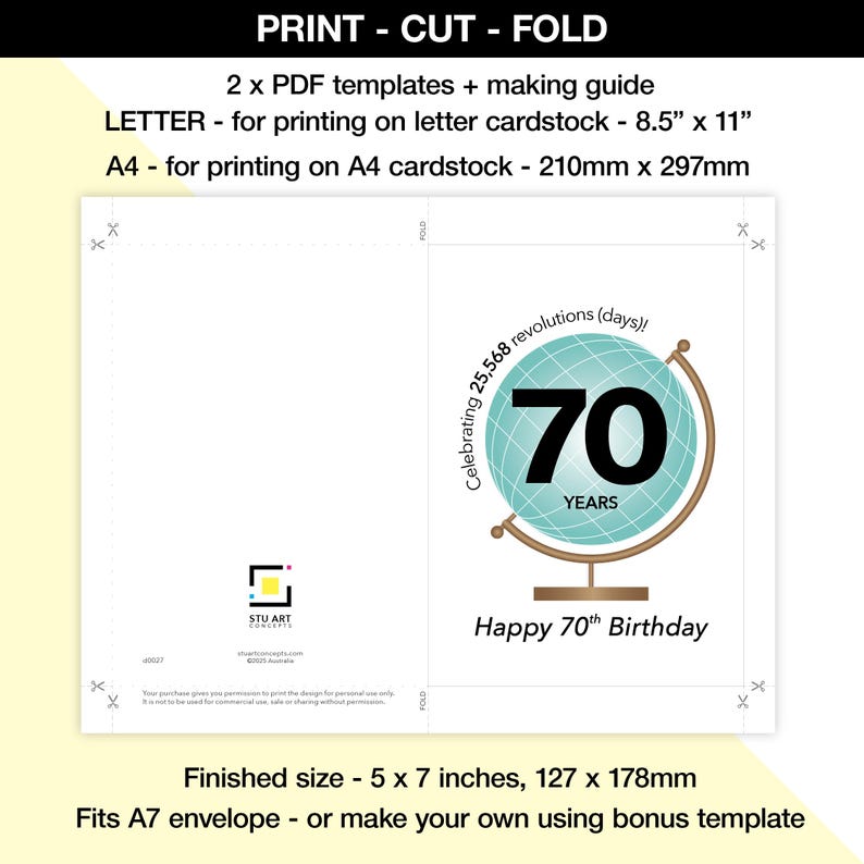 Printable 70th Birthday Card Globe Theme, Digital File - Etsy Australia