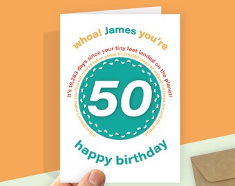 Personalised 50th Birthday Card: Funny Statistics, Large Card Option