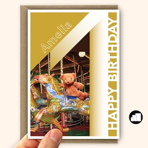 Carte d'anniversaire personnalisée pour garçon, premier ours en peluche, cheval pour fille ou fils, grande carte et options de message