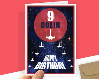 9th birthday card for boy Star fighters Personalised 9th birthday card for son or grandson