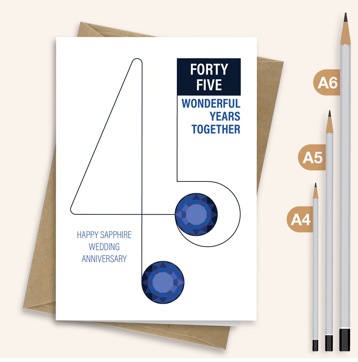 Sapphire 45th Wedding Anniversary Card for Husband Wife or - Etsy