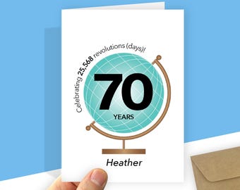 Fun 70th Birthday Card | Personalised | Unique Globe Theme