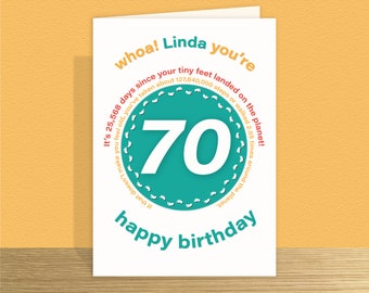 Personalised 70th Birthday Card for her him Funny statistics Large 70 birthday wishes card for dad mum