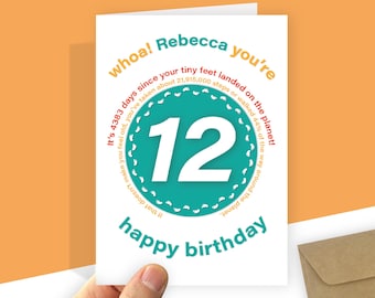 Personalised 12th Birthday Card: Name, Age Statistics, Son, Daughter