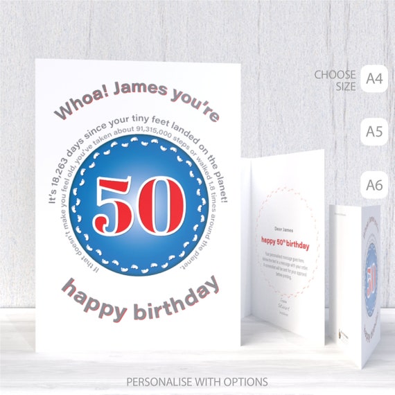 Personalised 50th Birthday Card for her for him 50bday card for dad mom mum