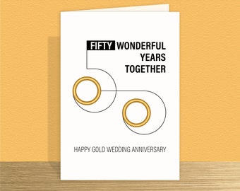 Gold 50th wedding anniversary card for husband wife or parents 50 wonderful years together Large card and message options