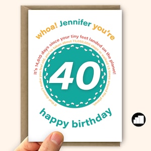 Cartão personalizado de 40º aniversário para ele ou ela Estatísticas engraçadas Grande cartão de desejos de aniversário de 40 anos para filho, filha, pai, mãe