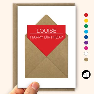 Ilustración de tarjeta de cumpleaños personalizada para ella o él, opciones de color de nombre personalizado