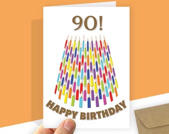 90th Birthday Card: Unique Candles Design, Large size option