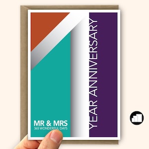 Biglietto di auguri per il primo anniversario di matrimonio per moglie o marito. Primo anniversario di matrimonio. Biglietto grande e opzioni di messaggio personalizzato.