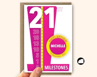 Carte personnalisée 21e anniversaire pour elle Carte 21e anniversaire jalon pour fille et petite-fille