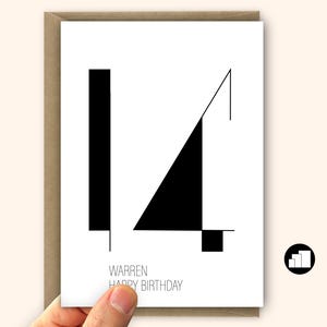Tarjeta de cumpleaños número 14 personalizada Tarjeta minimalista para ella o él Tarjeta personalizada del día 14 para hija hijo Opciones de tarjeta grande y mensaje