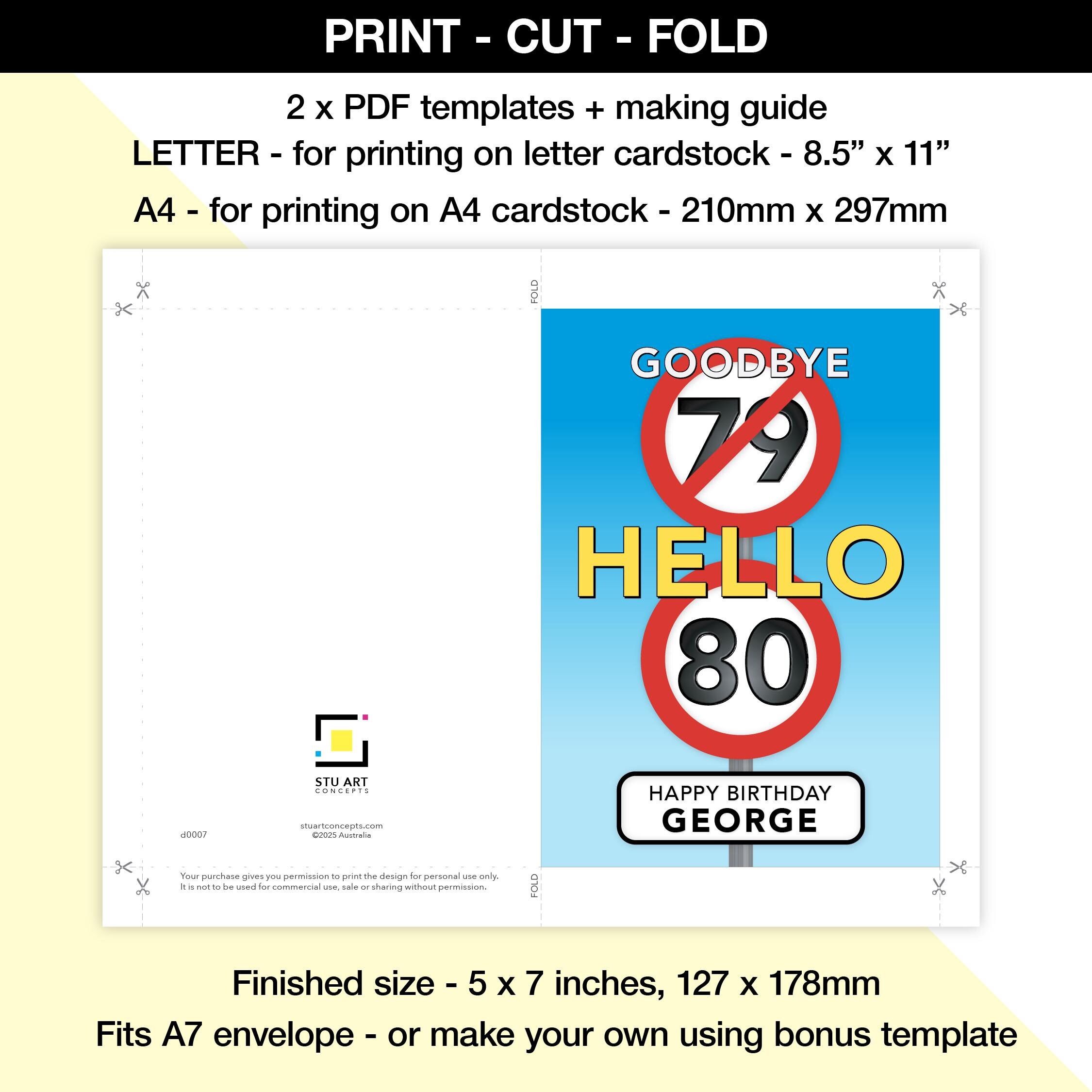 Printable Funny 80th Birthday Card, Speed Sign With Name, Digital File ...