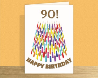 90th Birthday Card for him for her Unique 90 candles birthday wishes card for mum dad grandfather grandmother Large card option