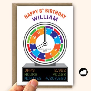 Tarjeta de estadísticas de tiempo personalizada para el octavo cumpleaños, personalizada para hijo e hija