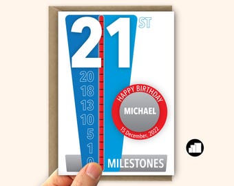 Carte 21e anniversaire pour lui Jalon 21 anniversaire Carte 21e anniversaire personnalisée pour fils petit-fils