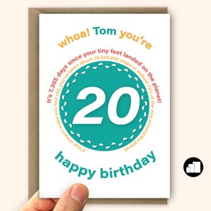 Grappige 20e verjaardagskaart voor jongen voor meisje Unieke gepersonaliseerde kaart met 20 verjaardagswensen voor zoon-dochter Grote kaartoptie