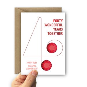 Ruby 40th wedding anniversary card for husband wife or parents 40 wonderful years Personalised message & large card options