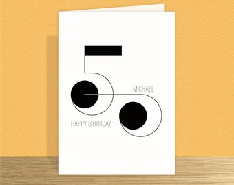 Minimalist 50th Birthday Card for him for her Unique personalised name large 50 birthday wishes card for wife husband dad mom mum