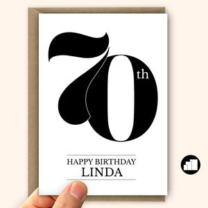 Cartão minimalista personalizado de 70º aniversário para ele ou ela - formato grande com mensagem personalizada