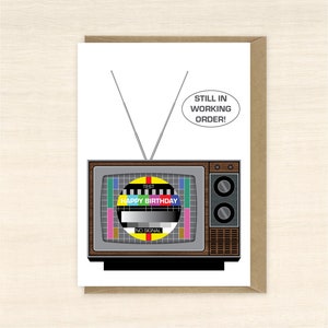 Lustige Retro Fernsehen Geburtstagskarte - Vintage TV Design, sarkastischer Humor für Sie oder Ihn, innen leer